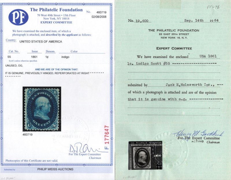 MALACK 55 VF OG H, w/PF (02/08) and PF (08/64) CERTS..MORE.. gg2412