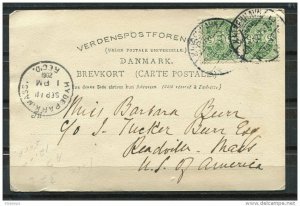 Denmark 1902 Picture Postal Card  to USA Pair