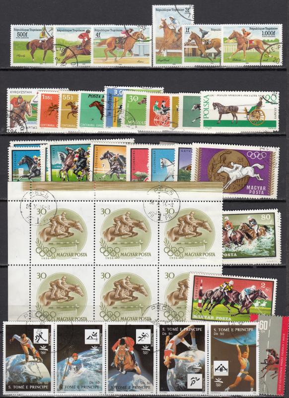 Sports,Olympic Games -  Equestrian sport 35 small stamp lot - (2366)