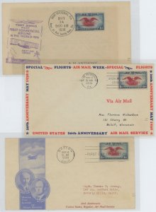 US C23 1938 6c Eagle(National air mail week celebration) on three first day covers, two with St. Petersburg, FL cancels and one