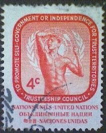 United Nations, Scott #73, used(o), 1959,  coil, Rodin's 'Age of Br...