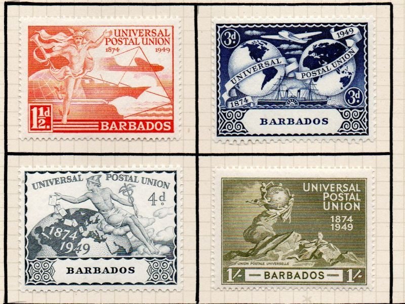 Barbados Sc 212-15 1949 UPU Anniversary stamp set mint