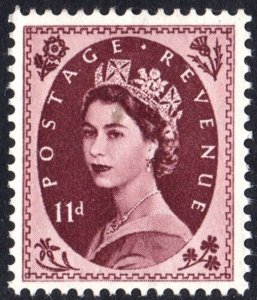 Great Britain #305 11d Queen Elizabeth II: Predecimal Wilding Single (1954) MNH