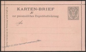 Austria Rohrpost RK1 Pneumatic Mail Postal Stationery Cardletter UNUSED 107857