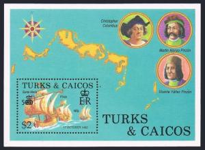 Turks & Caicos 734-738,MNH.Mi 801-805 Bl.70. Columbus-500.1988.Pinzons,Ships