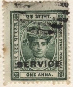 India: Indore O2 (used, toning) 1a Maharaja Tukoji Rao III, grn, ovptd (1904)