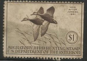 UNITED STATES  RW7  NO GUM, SOILED, BLACK MALLARDS, HUNTING PERMIT STAMP