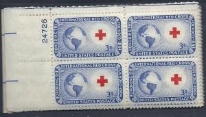 US #1016  Red Cross  Plate Block of 4 (MNH) CV $0.40