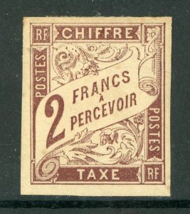 France Colonies 1884 Postage Due 2 Franc Brown Sc# J13 Mint D693