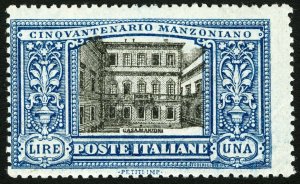 Italy #169 1923 1 Lire Casa Manzoni, Milan Key Stamp Mint Never Hinged