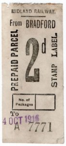 (I.B) Midland Railway : Prepaid Parcel 2d (Bradford) 