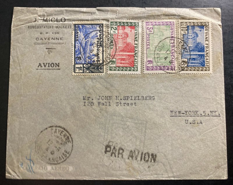 1940 Cayenne French Guiana Commercial Airmail Cover To New York USA Sc150 $87