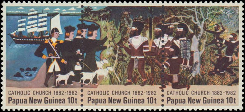 Papau New Guinea #570, Complete Set, Strip of 3, 1982, Never Hinged