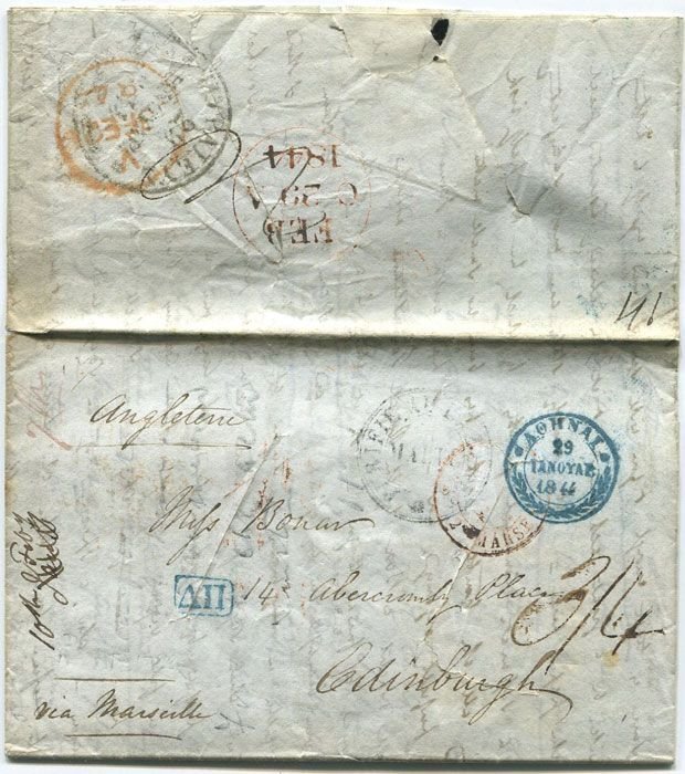 1844 (10 Feb) EL from Athens to Scotland, disinfected in Malta.