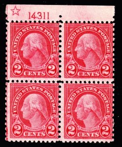 US 579 2c Washington Mint Star Plate #14311 Block of 4 Fine OG H SCV $550 (001)