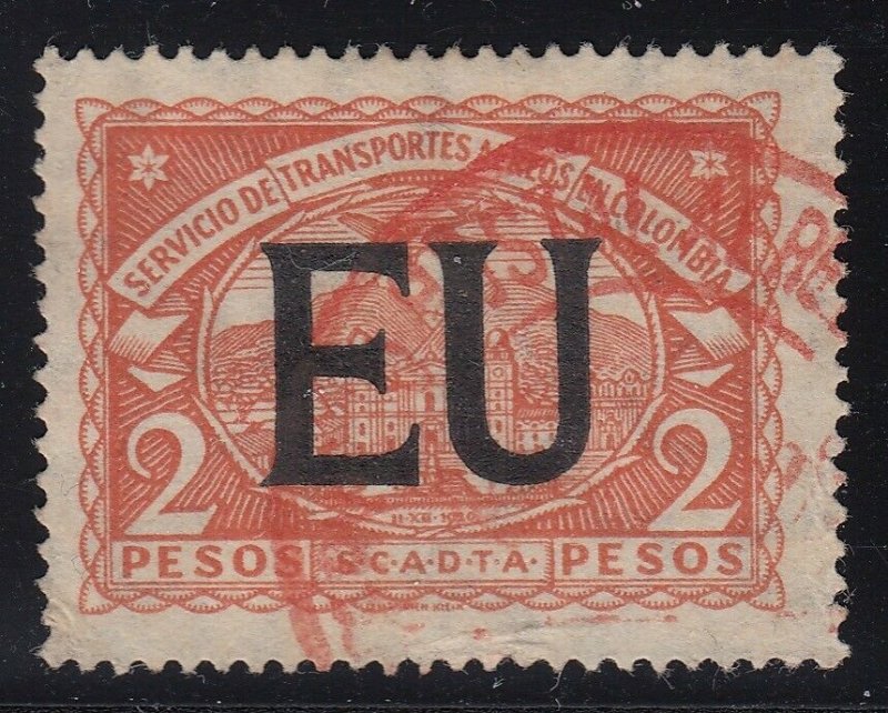 Colombia SCADTA 1923 EU (US) Consular Overprint 2p Red Orange Used. Scott CLEU58