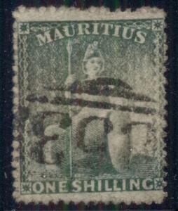 MAURITIUS #23 1sh green, used, quite scarce, Scott $400.00