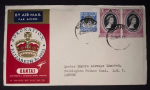 1953 Singapore Cover QE2 Queen Elizabeth II Coronation Qantas