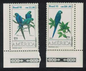 Brazil Birds Endangered Macaws 2v Corners SG#2599-2600 MI#2548-2549