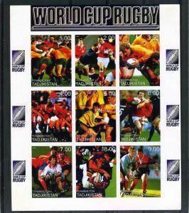 Tajikistan 1999 RUGBY World Cup Sheet (9) Imperforated Mint (NH)