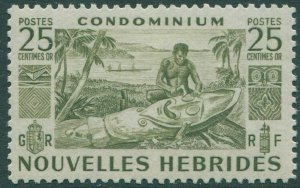 New Hebrides French 1953 SGF85 25c olive Native Carving MLH