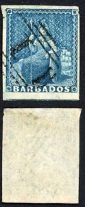 Barbados SG10 (1d) Deep Blue White paper Cat 60 pounds