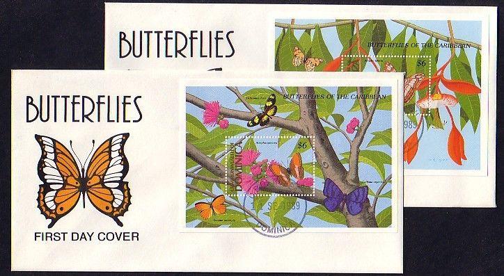 Dominica, Scott cat. 1184-1185. Butterfly s/sheets on 2 First Day Covers
