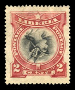 Liberia #102a Cat$120, 1906 2c carmine and black, center inverted, hinged