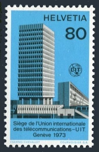 Switzerland Official 10O10 2 stamps,MNH.Mi ITU 10. ITU Headquarters,Geneva,1973.