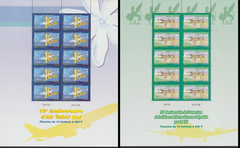 Fr. Polynesia Air Tahiti 2 Full Sheets SG#1104-1105 MI#1056-1057 CV£260+