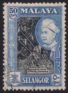 Selangor Malaya 1957 - 61 QE2 50ct Black & Blue used SG 124 ( M1152 )