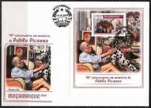 MOZAMBIQUE  2018  45th MEMORIAL  OF PABLO PICASSO  SOUVENIR SHEET FDC