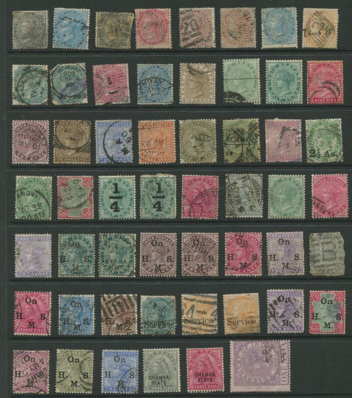 India One page of QV Indian Stamps Mint and Used 54 Stamps