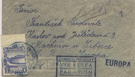 Paraguay 1G Birthplace of Paraguay's Liberation c1947 Airmail to Machnin u Li...