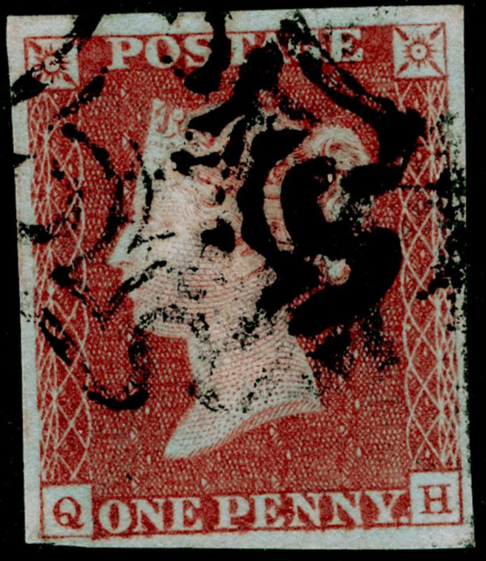 SG8, 1d red-brown, FINE USED. BLACK MX. Cat £55. 4 MARGINS. QH