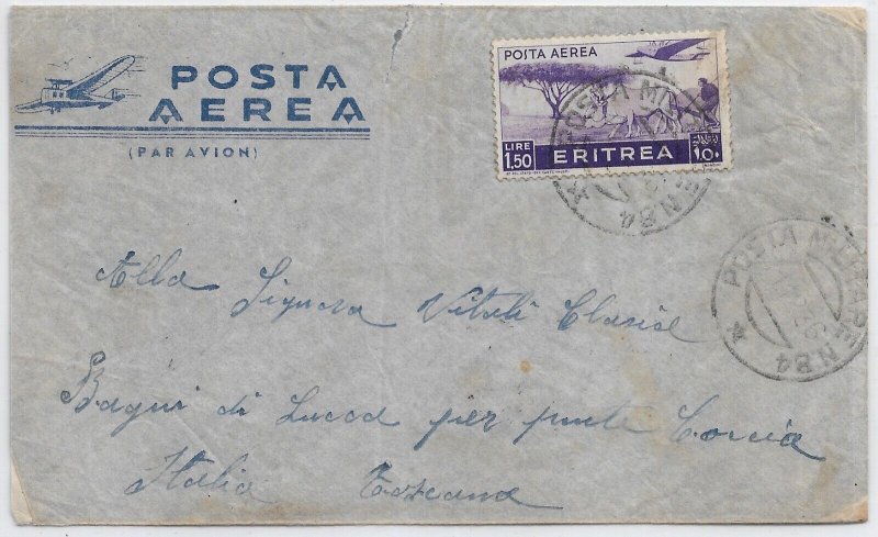 Italian Military in Eritrea to Isola, Italy 1936 Airmail solo Sc #C12 (52158)