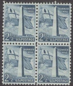 Scott # 1034 - Block Of 4 - Bunker Hill, MA - MNH - 1959