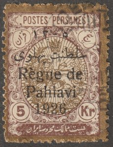 Persian, Scott#719, used, hinged, 5kr, brown/gold, postmark