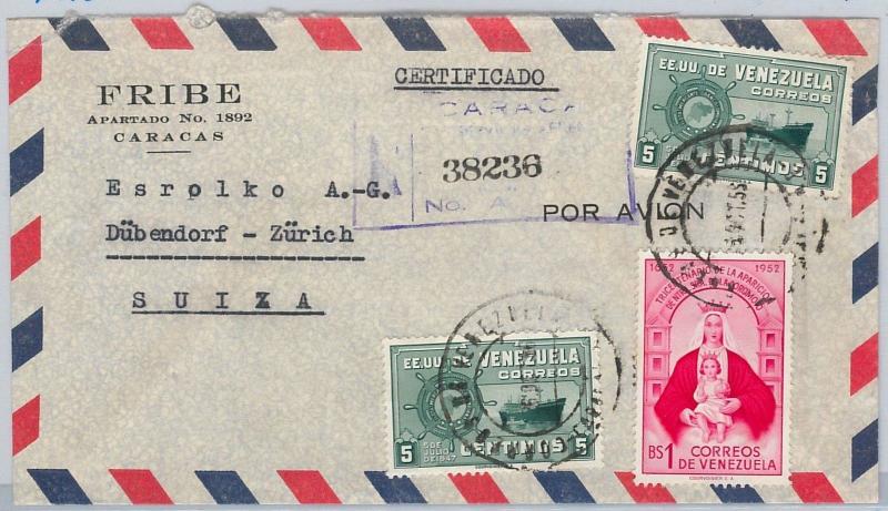 VENEZUELA -  POSTAL HISTORY -  REGISTERED AIRMAIL COVER to SWITZERLAND 1956