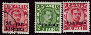 Iceland SC O52 Used. O70-O71 Mint F-VF SCV$20.00...Worthy of a bid!