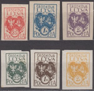 Central Lithuania Litwa Srodkowa Scott #1-6 1920 MH Imperforated