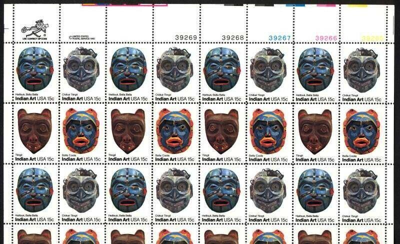 1980 INDIAN MASKS Sc 1834-7 FULL MINT SHEET of 40