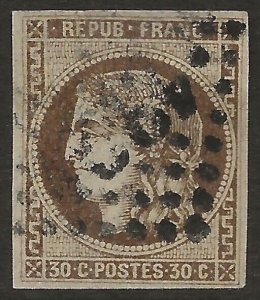 France 1870-71 Ceres | Bordeaux issue 30c Brown #46 F/VF Used CV $225.00 -