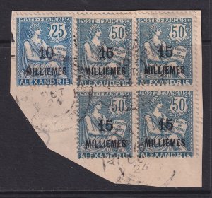 Alexandria (French Offices), Scott 54, 56 (Yvert 55, 62), used on piece