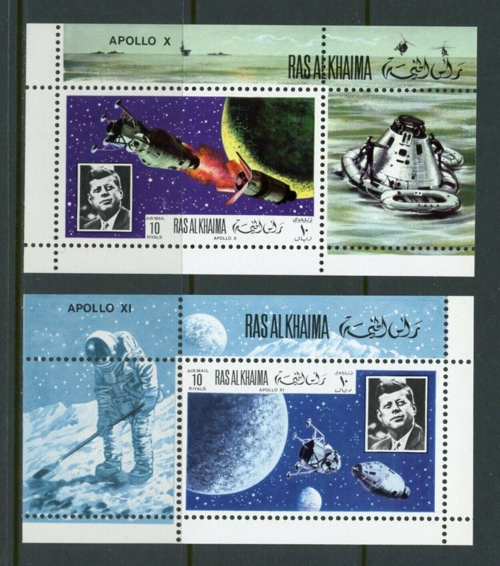 RAS AL KHAINA JOHN F. KENNEDY APOLLO 10 & 11 SET OF TWO S/S  MINT NH 