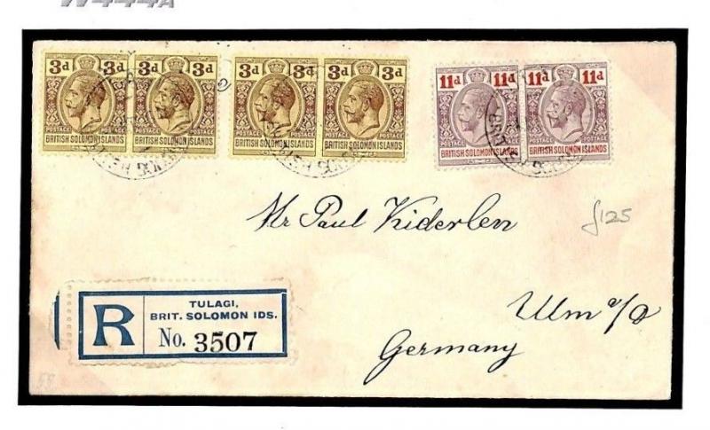 SOLOMON ISLANDS KGV Cover Registered *Tulagi* Scarce Franking GERMANY 1913 W444a