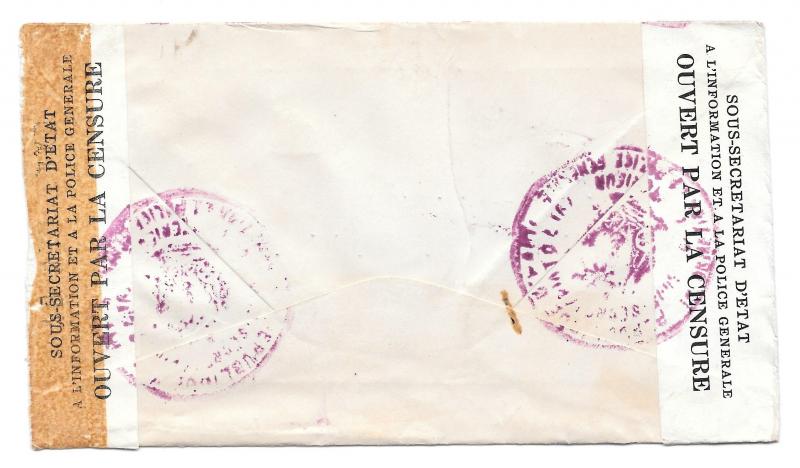 Haiti Double Censored Cover 1943 to US Receiving Mark Backstamps Mohr FE Wallace