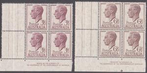 AUSTRALIA GVI 3½d & 6½d imprint blocks MNH...................................866