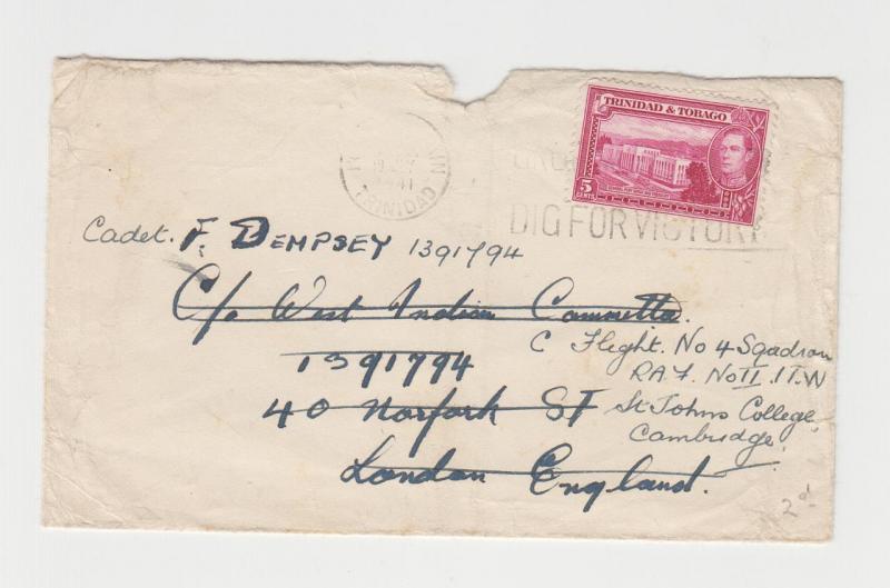 TRINIDAD 1941 DIG FOR VICTORY CACHET ON COVER TO UK, 5c RATE(SEE BELOW)