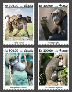 Angola - 2019 Monkeys on Stamps - 4 Stamp Set - ANG190211a